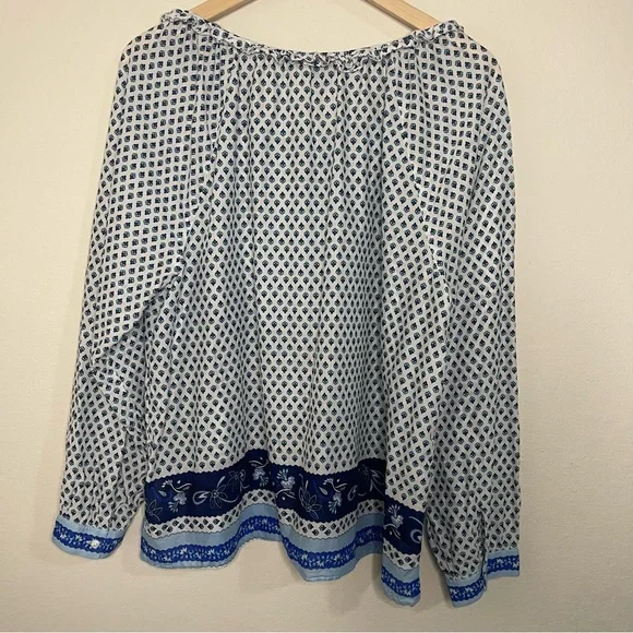 J.Crew Tie-Front Ruffle Top – Blue Ribbon Block Print – Size XL – Organic Cotton - Picture 9 of 9